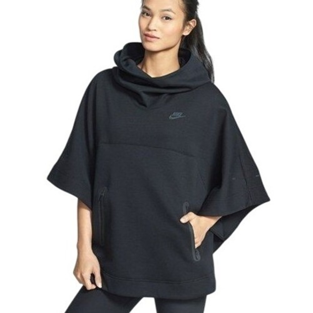 Nike Tech Poncho Pullover Womens XS Scuba Black Hooded Oversize Activewear